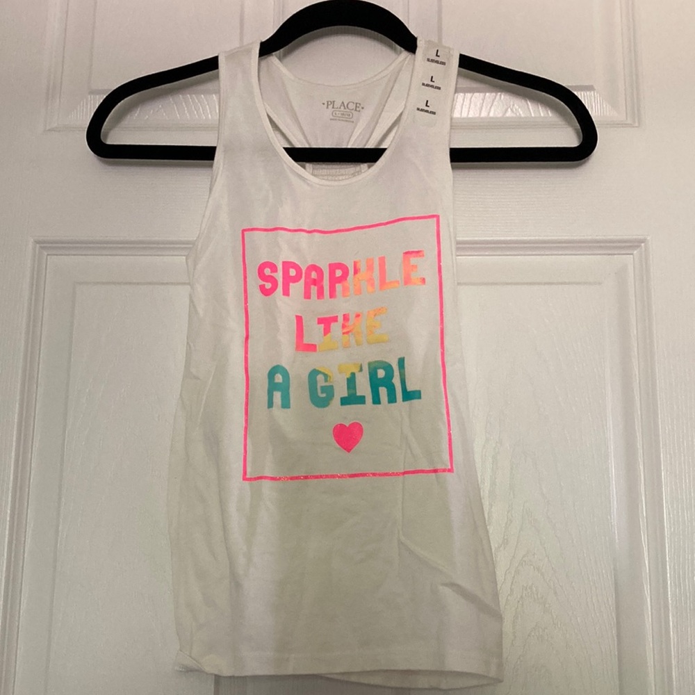 Children’s Place “Sparkle Like A Girl” White Tank Top | Size L (10/12) | NWT